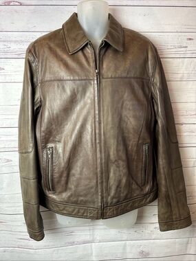 Men’s  Danier Sz L Soft Brown Leather Jacket Patchwork Sleeves Lined Pockets